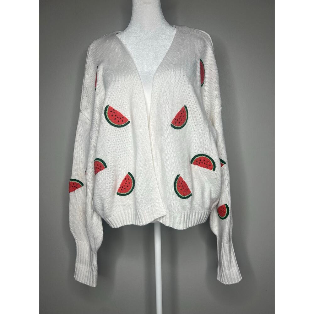 Moon & Madison Watermelon Cardigan White Novelty Fruitcore Oversized Sweater XL